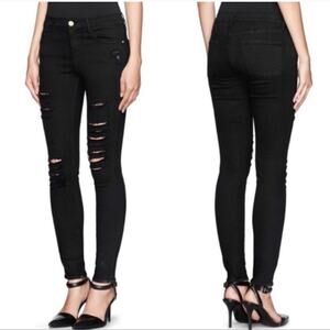 FRAME Le Skinny de Jeanne Distressed Jeans in Noir Size 26 Black Ripped Midrise